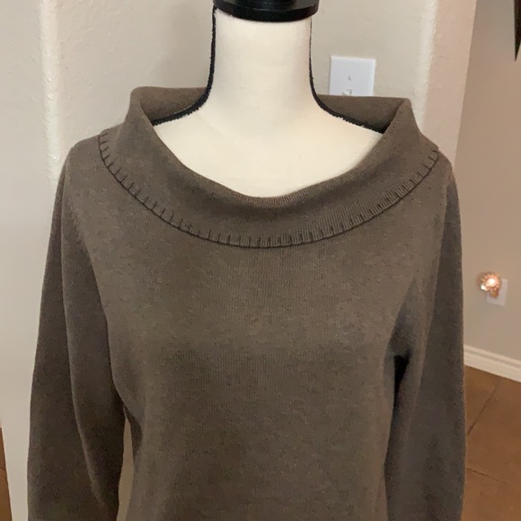 Rafaella brown scoop neckline long sleeve pullover woven knit sweater - Picture 5 of 16